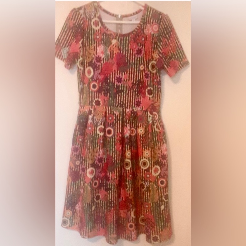 🌻 LulaRoe fall multi colors floral, short sleeve, pockets, back zipper, size XL
